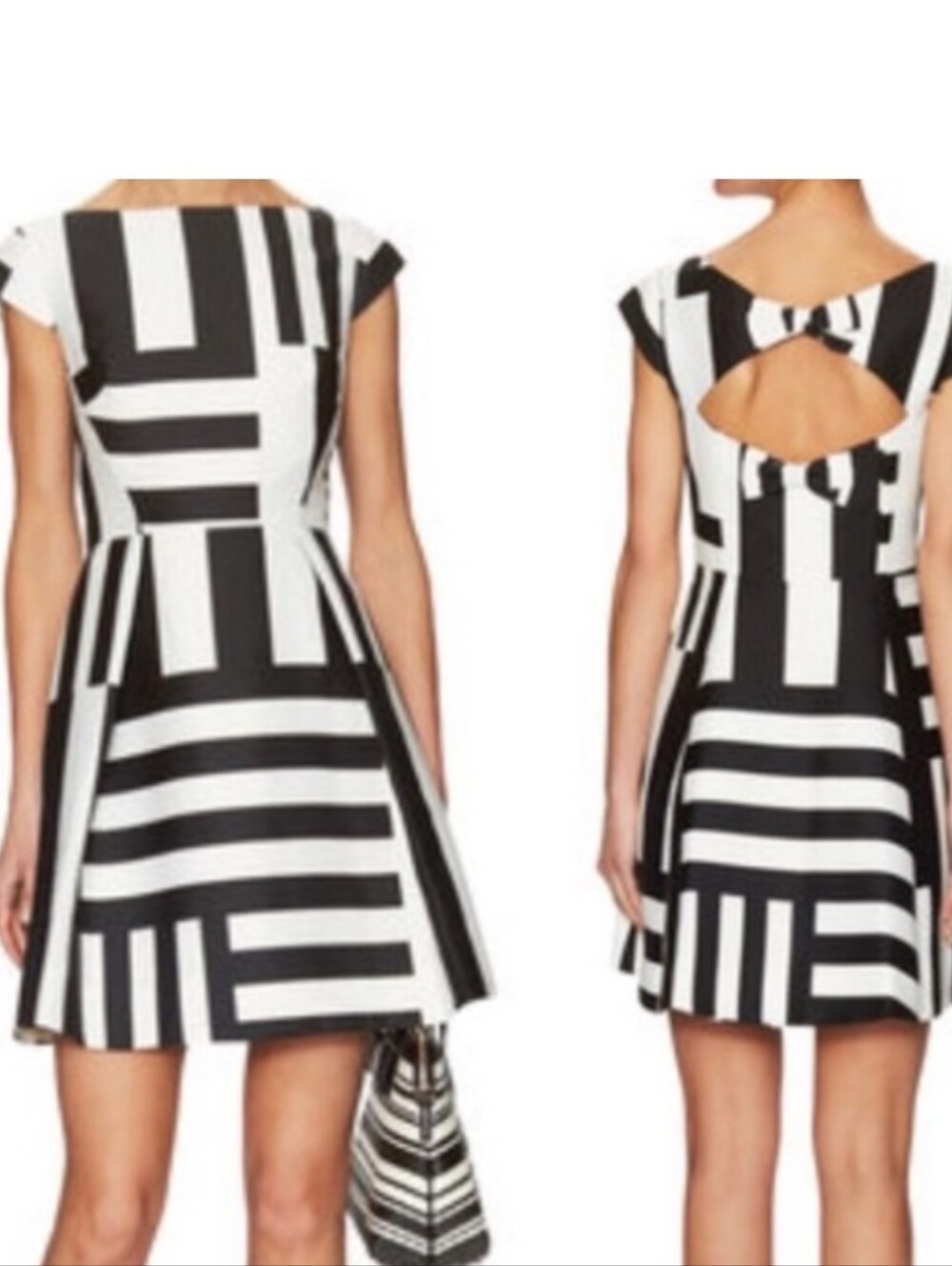 Kate Spade Black and White Graphic Fit-and-Flare Dress Sz 6